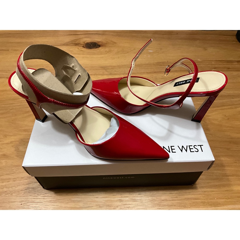 Nine West WNDRES3 Red Patent Pointed Toe Ankle Strap Heels Pumps Size 7.5M